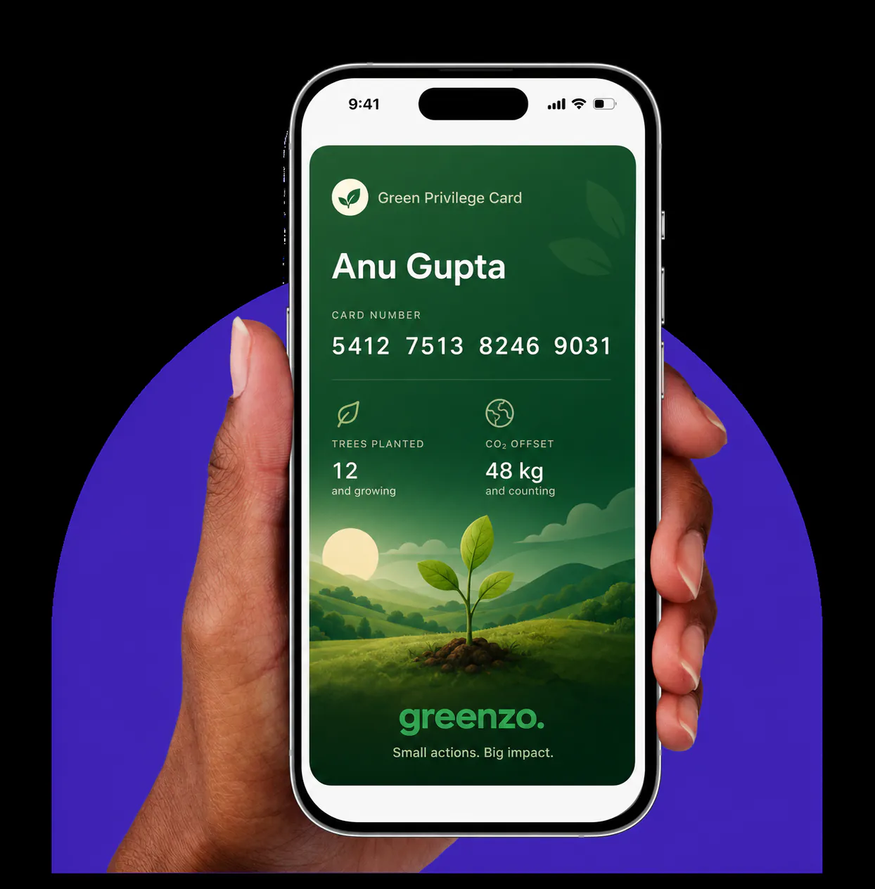 The Greenzo Card — connects your shopping to your forest.